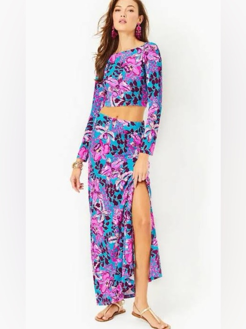 Lilly Pulitzer Nessi Maxi Set in Blue Rhapsody Orchid You Not, Sz XL
